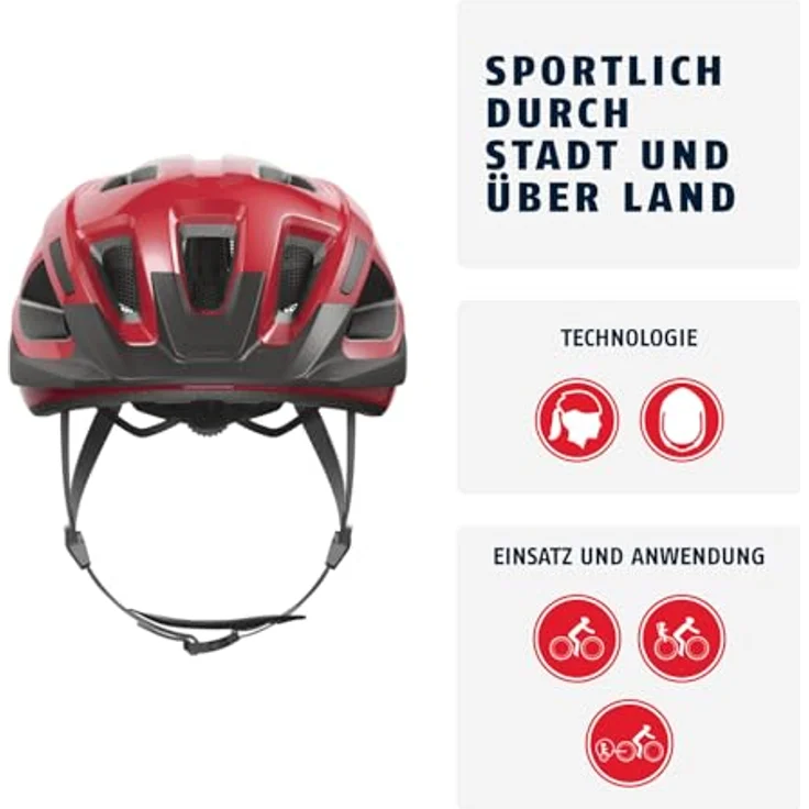 ABUS Fahrradhelm Aduro 3.0 LED - sportiver City-Helm für Damen und Herren - Größe M, Rot mit Rücklicht – Bild 3