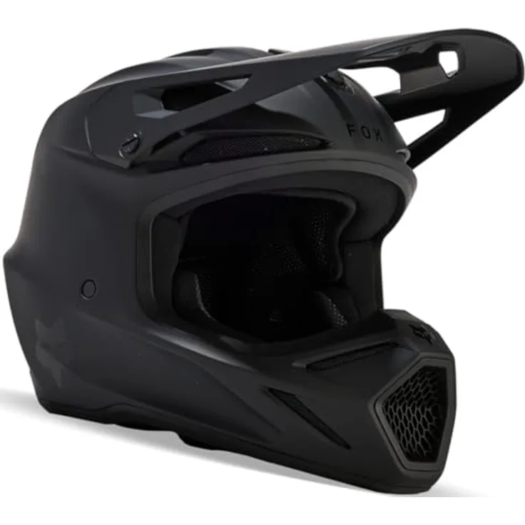 Fox V3 Solid MIPS Motocross Helm, Schwarz Matt, Sicherheitstechnologie mit Glasfaserverbundschale und Trinksystem, Größe S (55/56)