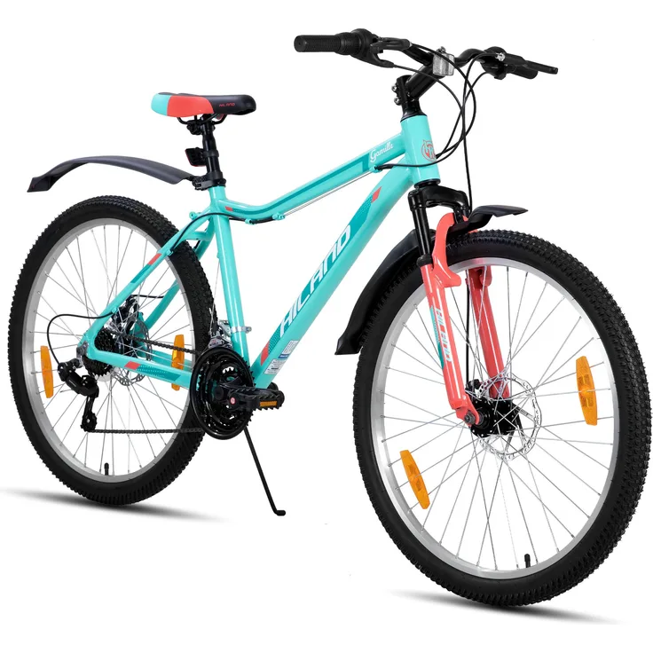 Hiland Damen Mountainbike 27,5 Zoll, Aluminiumrahmen, 18 Gang, Doppelscheibenbremsen, Federgabel, ideal für verschiedene Terrains