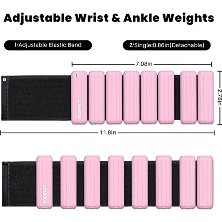 TopEsct Verstellbare Handgelenkgewichte – Set mit 2 Stück (je 0,9 kg) | Langlebiges tragbares Handgelenk- und Knöchelgewichte für Yoga, Tanz, Barre, Pilates, Cardio, Aerobic, Walking – Bild 2