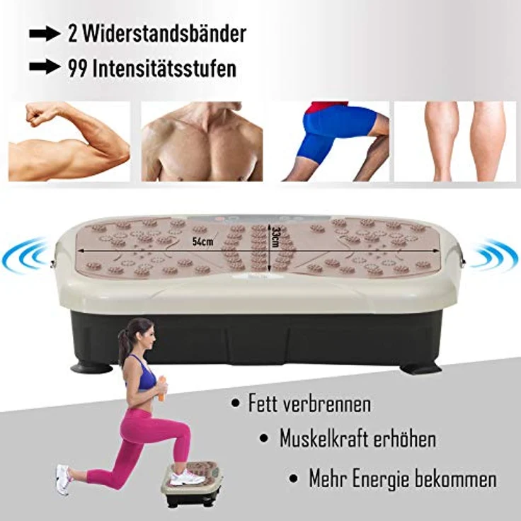 HOMCOM Vibrationsplatte Vibrationstrainer Vibrationsgerät Fitnesstrainer LED-Anzeige USB-Lautsprecher Trainingsbänder Fernbedienung - Preisvergleich – Bild 4