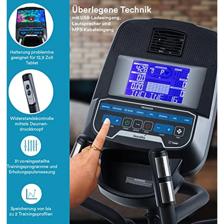 Skandika Crosstrainer CardioCross Conqueror, Premium Ellipsentrainer | 25kg Schwungmasse, App-Kompatibel mit Kinomap, 31 Programme, 32 Stufen, Pulsmessung, Höhenverstellung | max. 150kg – Bild 3