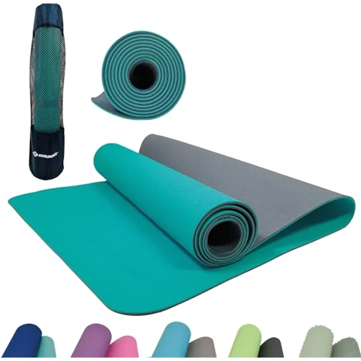 Schildkröt Bicolor Yogamatte, Petrol-Grey, 4mm, PVC-frei mit Carrybag, rutschfeste Struktur, 183cm x 61cm
