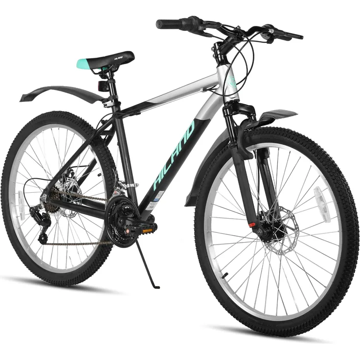Hiland 27.5-Zoll-Herren-Mountainbike, 18-Gang mit Federgabel, leichter Aluminiumrahmen und mechanischen Scheibenbremsen