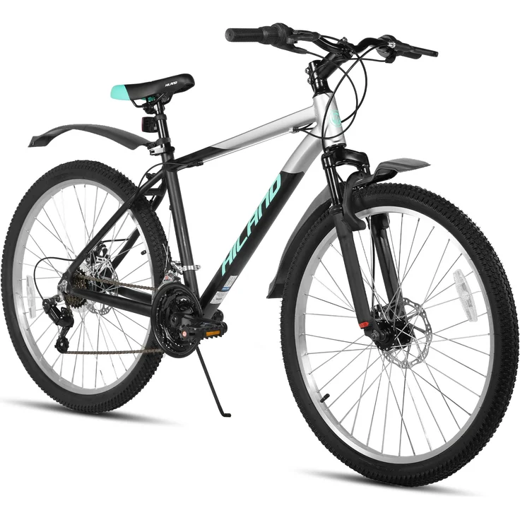 Hiland 27.5-Zoll-Herren-Mountainbike, 18-Gang mit Federgabel, leichter Aluminiumrahmen und mechanischen Scheibenbremsen