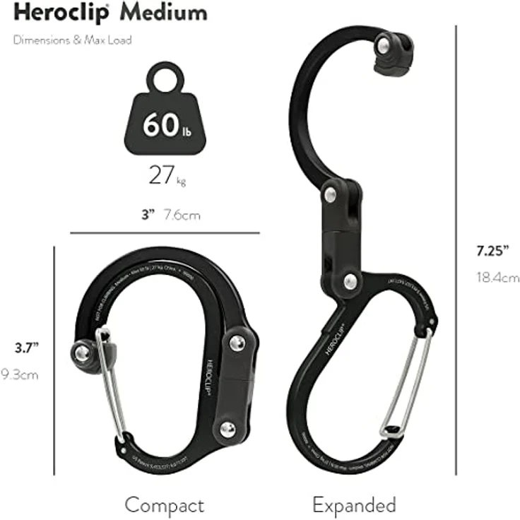 Gear Aid HEROCLIP Karabiner-Ausrüstungsclip und Haken (Mittel) für Camping, Rucksack und Garagenorganisation, Blau - Hält bis zu 60 Pfund, kompaktes Design, vielseitig einsetzbar – Bild 5