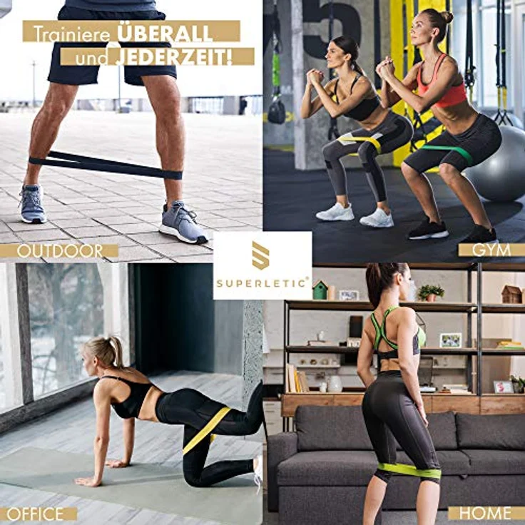 SUPERLETIC Mini Widerstandsbänder Set, 5 Latex Fitnessbänder für Training & Reha, 25 Widerstandsstufen, inkl. Tragetasche für Männer und Frauen – Bild 5