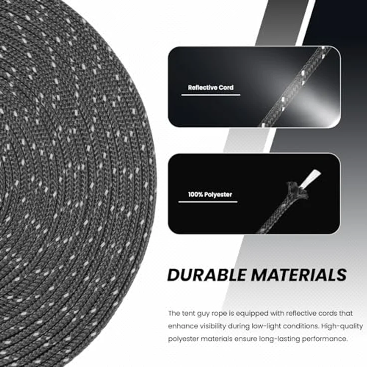 Abma Cord Abspannseile Zeltschnur, 6 Stück Seilspanner, 3mm Durchmesser, 30m Länge, reflektierende Schwarz, für Zelte und Camping – Bild 3