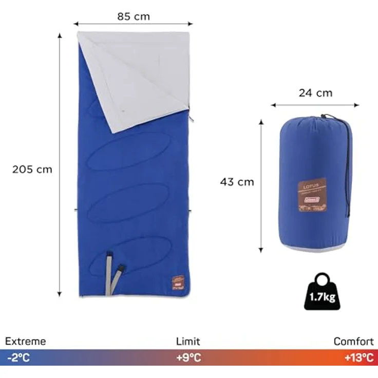 Coleman Lotus L Schlafsack, Deken Schlafsack für 1 Person, Blau – Bild 2