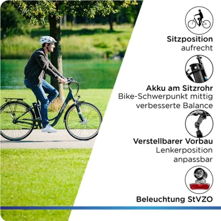 ZÜNDAPP E Bike City 28 Zoll | Elektrofahrrad mit 7 Gang Vorderrad Motor | Retro Hollandrad Green 3.7 (schwarz/blau, 48 cm) – Bild 5