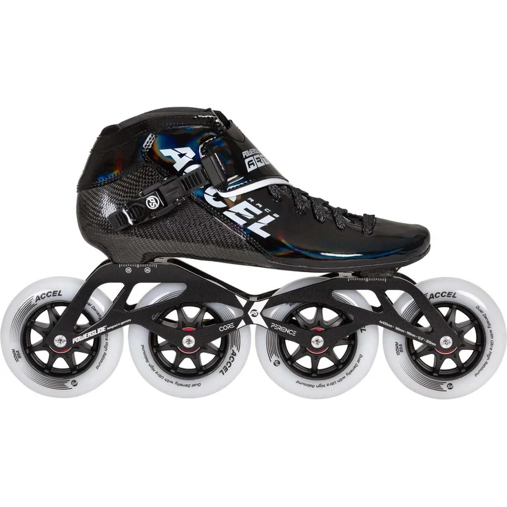 Powerslide Accel Race Black 100, Inline Skates (47) mit hochentwickelter Karbonkonstruktion und 3x4-Rahmen für optimale Geschwindigkeit und Kontrolle