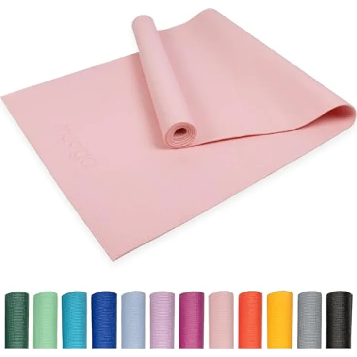 Myga Einsteiger-Yogamatte, rutschfest & leicht zu tragen, 4 mm dick, ideal für Yoga, Pilates & Fitness, 173 cm x 61 cm, rosa
