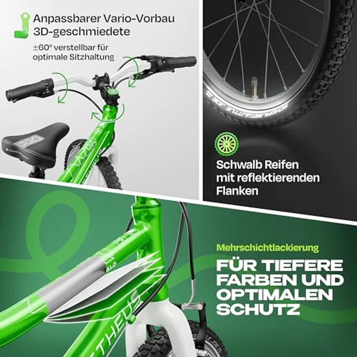 PROMETHEUS BICYCLES PRO 20 Zoll Kinderfahrrad, leicht (7,7 kg), 7-Gang microSHIFT Kettenschaltung, V-Brakes, SCHWALBE Reifen, für Jungen und Mädchen ab 6 Jahre – Bild 4