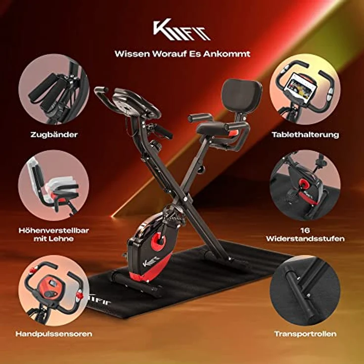 KM Fit 2in1 Heimtrainer Fahrrad mit LCD-Display | Fitnessbike klappbar | Hometrainer 16 Widerstandsstufen | Handpulssensoren | inkl. Bodenschutzmatte & Handy- Halterung - Preisvergleich – Bild 3
