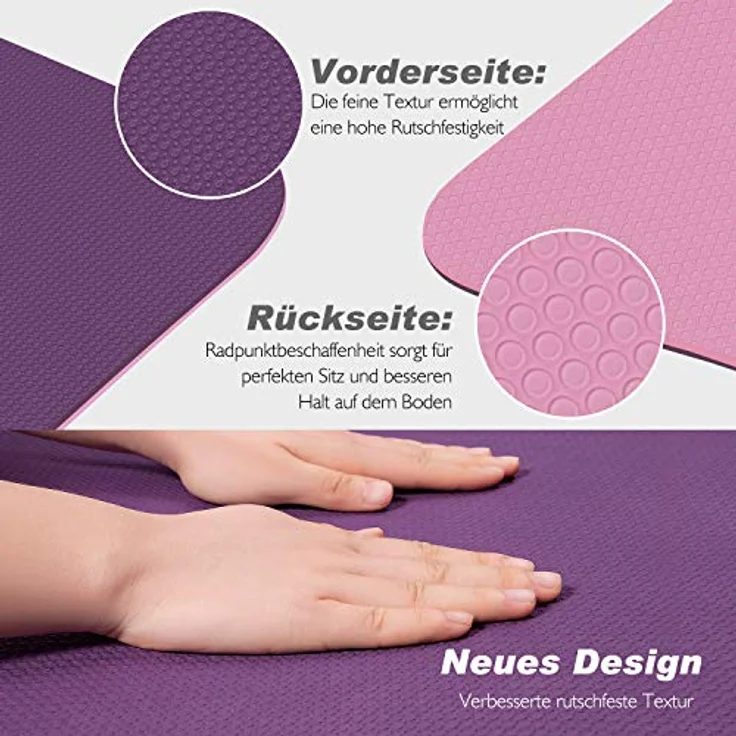 TOPLUS Yogamatte, gepolsterte und rutschfeste Gymnastikmatte für Fitness, Pilates & Yoga mit Tragegurt, Lila-Pink – Bild 3