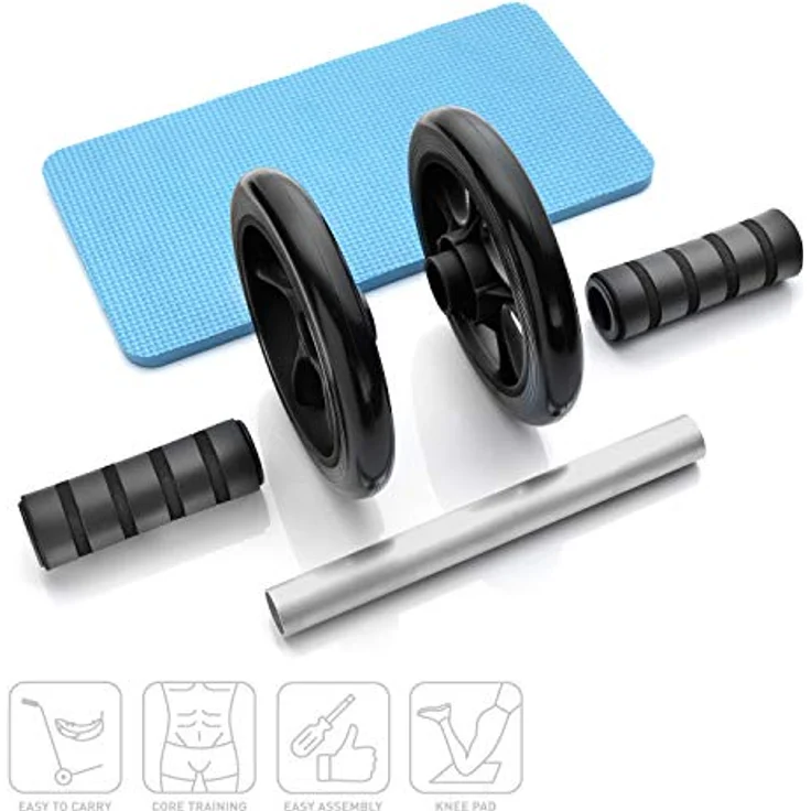BODYMATE AB Roller Classic, Bauchtrainer zur Stärkung der Core-Muskulatur, Fitnessgerät für Zuhause, Bauchmuskeltrainer inkl. Kniepad, 28 x 16 cm (L x Ø), in Schwarz – Bild 3