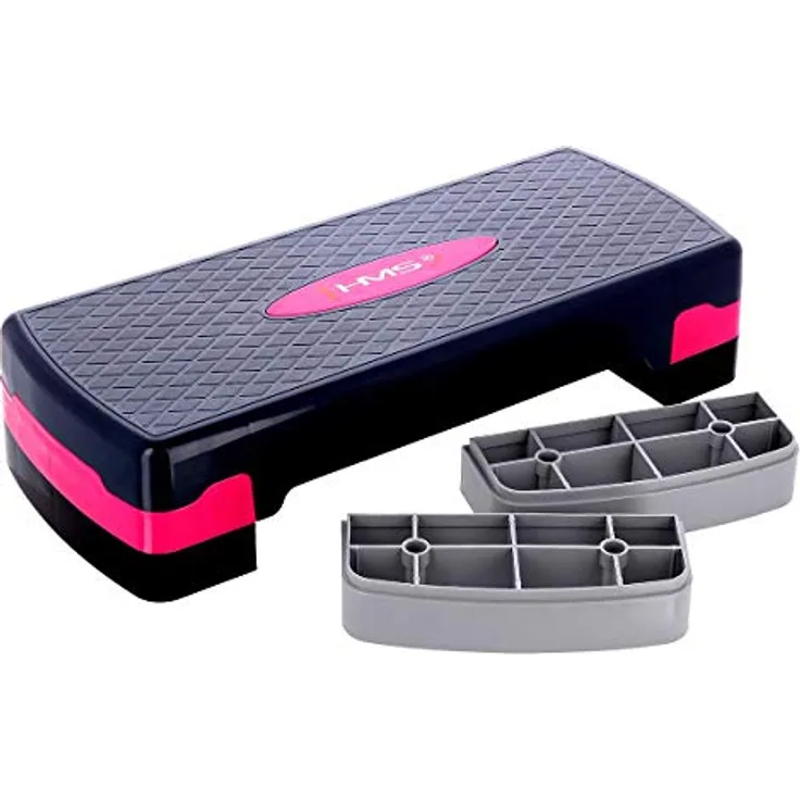 HMS AS002 Stepper Aerobic Steppbrett, höhenverstellbar mit 3 Stufen, grün-grau/rosa-grau, max. Nutzergewicht 200 kg