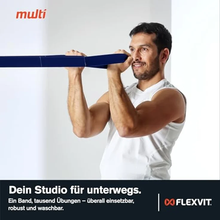 FLEXVIT Multi Power (Blau), Starkes Widerstandsband mit eingenähten Schlaufen, hautfreundlich und robust, ideal für Krafttraining und fortgeschrittene Sportler – Bild 4