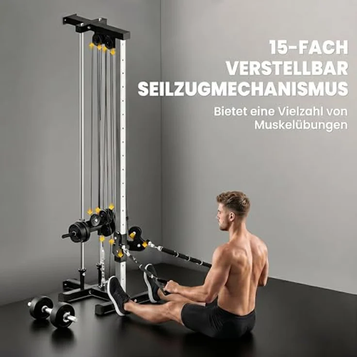 SPORTNOW Raftstation höhenverstellbar 25-165 cm, Kraftstation mit Dual-Pulley-System, schwarz, 120 kg Belastbarkeit – Bild 6