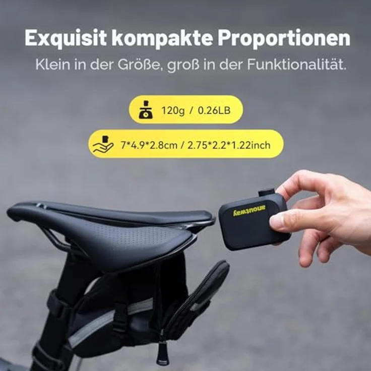 Cycplus AS210 AT1 Anoutway Mini Bike Pump, leichte und kompakte Fahrradpumpe mit 120 PSI, USB-C Schnellladung und regenresistenter Bauweise – Bild 3