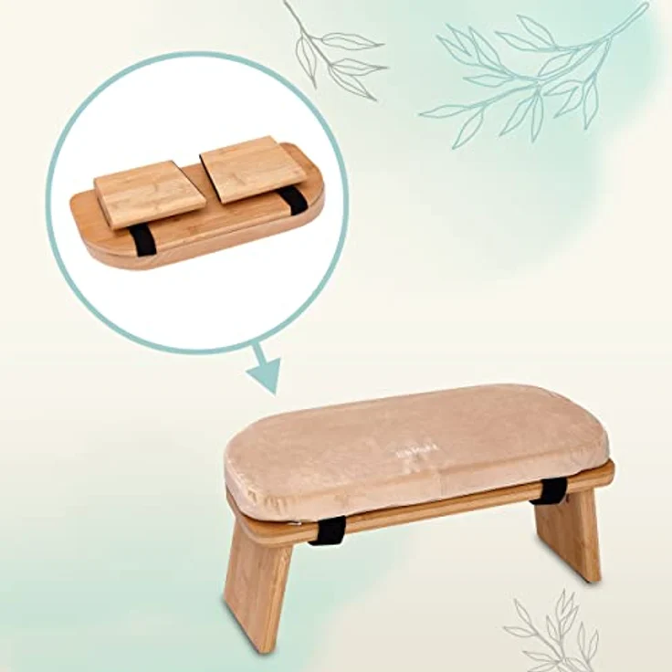 Zen Power Yoga Bench, klappbare Yoga Bank aus Holz, ergonomische Meditationsbank, Gebetshocker für spirituelle Momente im Alltag, bequem und weich gepolstert, Yoga-Zubehör – Bild 3