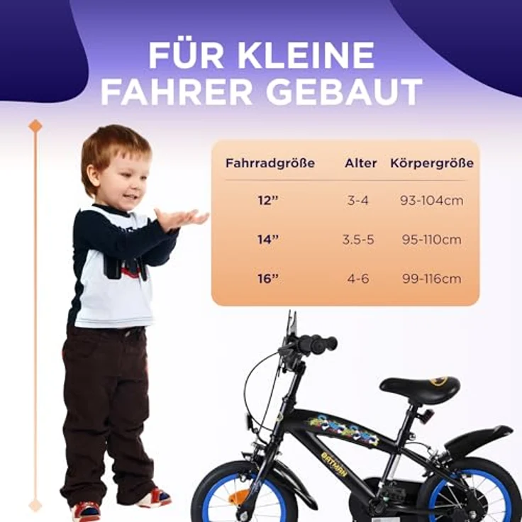 Batman Volare 14-Zoll-Kinderfahrrad, robust mit abnehmbaren Stützrädern und verstellbarem Sattel – Bild 6