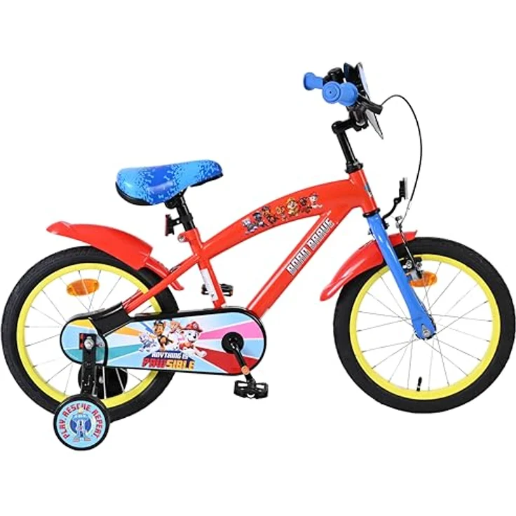 Volare Paw Patrol Kinderfahrrad, 16 Zoll für Jungen, Rot Blau, mit Handbremse, abnehmbaren Stützrädern und höhenverstellbarem Sattel – Bild 2