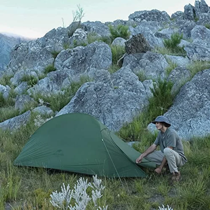 Naturehike Cloud Up 1, ultraleichtes Einzelzelt für 1 Person, wasserdichtes 20D Nylon mit PU4000mm, Olivgrün – Bild 5
