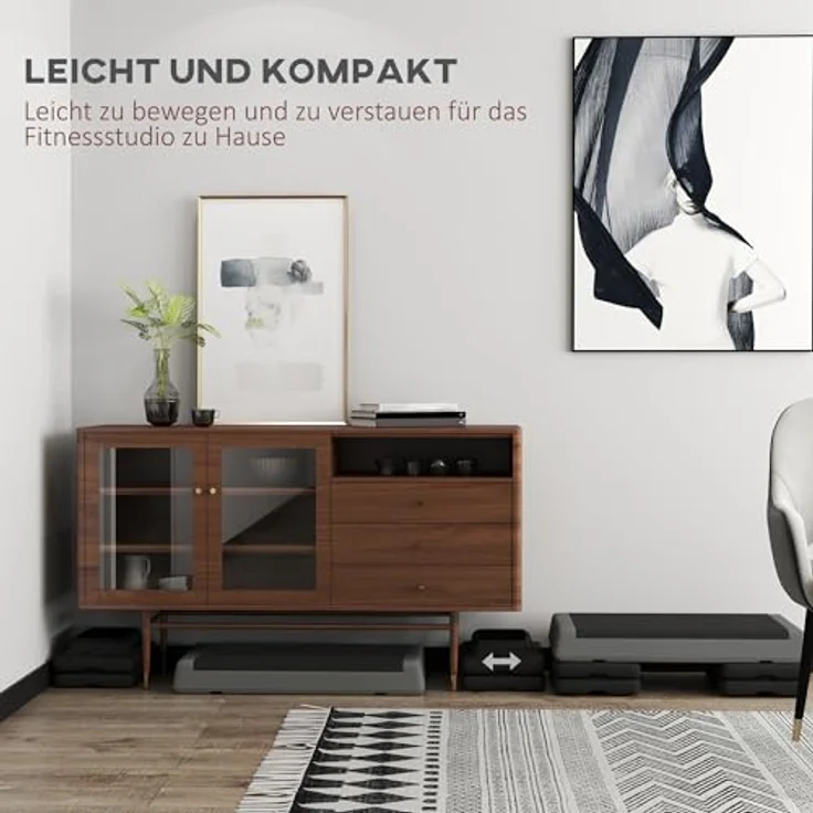 SPORTNOW Stepper, Höhenverstellbar 10,5/15,5/20,5 cm, Rutschfeste Oberfläche, Grau – Bild 5