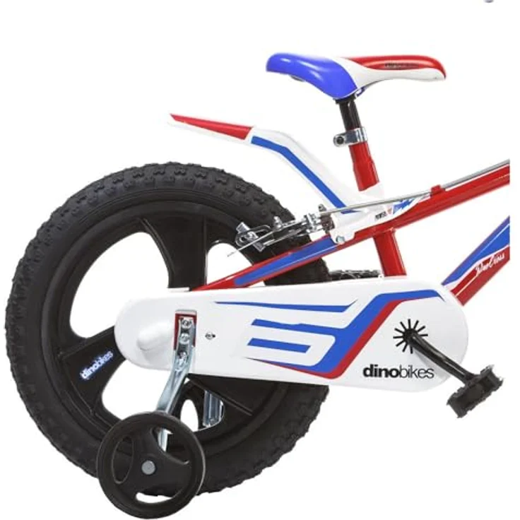 Dino Kinderfahrrad Mountainbike, 1 Gang, mit Stützrädern, Frontschild und coolen Schutzblechen, rot – Bild 3