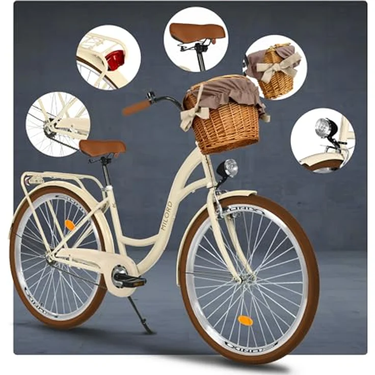 Milordbikes City-Fahrrad, Braun-Creme, 46 cm, Metallrahmen, 700C x 35 mm Reifen, inklusive Pedale und Lenker – Bild 7