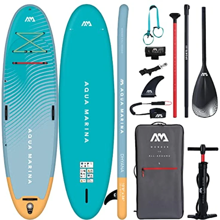 Aqua Marina Dhyana Aufblasbares Fitness Stand Up Paddle Board (iSUP) Paket, 325 cm, mit stabiler Form und rutschfestem EVA-Deck, Türkis – Bild 1