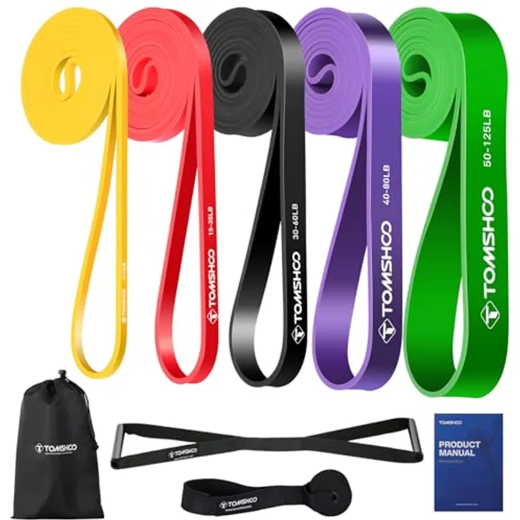 TOMSHOO Resistance Bands Set, 5 Widerstandsbänder mit 2 Griffen, 1 Türanker und Aufbewahrungstasche, mehrere Widerstandsstufen für Krafttraining, Klimmzüge, grün bis schwarz