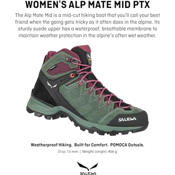 Salewa WS Alp Mate Mid WP, wasserdichte Wanderschuhe aus Veloursleder mit atmungsaktiver Membran, schwarz – Bild 4