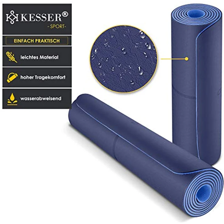 KESSER® Gymnastikmatte mit Tragegurt rutschfest TPE Yogamatte Gepolstert & rutschfest Fitnessmatte, 183 x 61 Trainingsmatte für Fitness Sportmatte, Pilates & Gymnastik Workout extradick – Bild 2