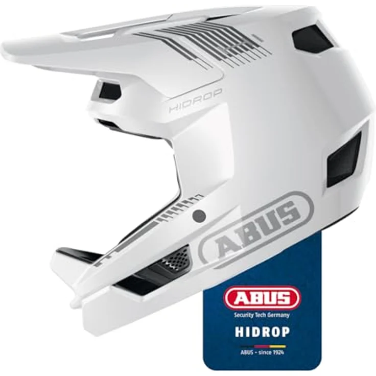 ABUS Downhill Helm HiDrop, Fullface Helm mit ABS-Außenschale, ASTM-er Sicherheit, für Downhill, Enduro und Bikepark, Weiß, Größe L – Bild 1