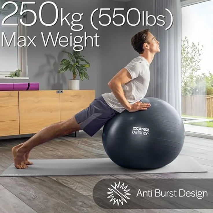 Core Balance Gymnastikball, berstsicher für Fitness & Yoga, 45-85cm inkl. Luftpumpe – Bild 4