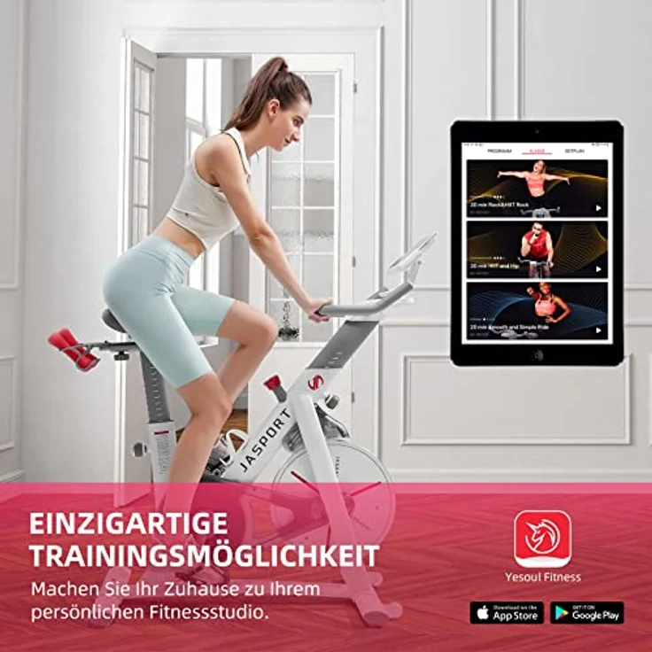 JASPORT Smart Indoor Speedbike S3 | leise Heimtrainer | Magnetbremssystem und kraftvoller Riemen | App mit Video on Demand Trainingskursen | Kinomap & Zwift kompatibel | inkl. Pulsgurt - Preisvergleich – Bild 3