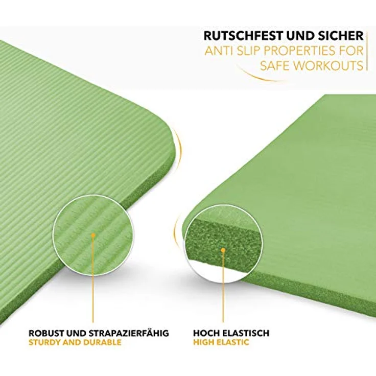 TRESKO Yogamatte Phthalatfrei - Gymnastikmatte rutschfest, Pilatesmatte Fitnessmatte mit Tragegurt, 185 x 60 x 1,0 cm Hellgrün – Bild 4