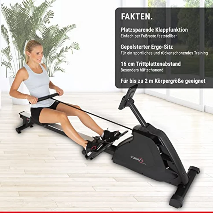 HAMMER Rudergerät Cobra XTR Plus II für zu Hause – Rudermaschine mit innovativem Trainingscomputer, Smartphone-/Tablethalterung, bis 130 kg Nutzergewicht, 232 x 55 x 75 cm, Schwarz, 4532 – Bild 5
