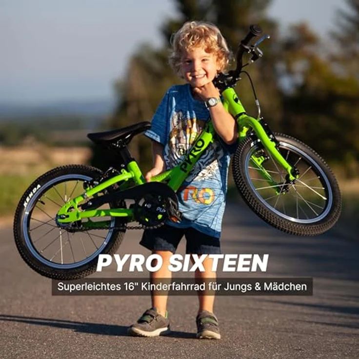 PYRO Bikes Kinderfahrrad Sixteen Small, Leichtgewichtiges 1-Gang-Fahrrad mit Aluminiumrahmen, V-Brakes & 16-Zoll-Aluminium-Laufrädern, blau – Bild 3