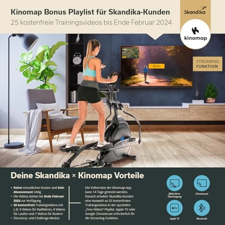 Skandika Crosstrainer CardioCross Carbon Champ Ellipsentrainer mit 24,5kg Schwungmasse, Magnetbremssystem | Multifunktionscomputer, Bluetooth, Tablet-Halterung, Kinomap | bis 150kg – Bild 2