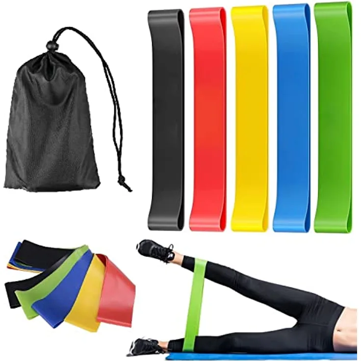 Bayli Fitnessbänder Set, 5 Stück Widerstandsbänder aus Latex mit 5 Widerstandsstufen, mehrfarbig, inkl. Aufbewahrungstasche für Pilates, Crossfit und Yoga.