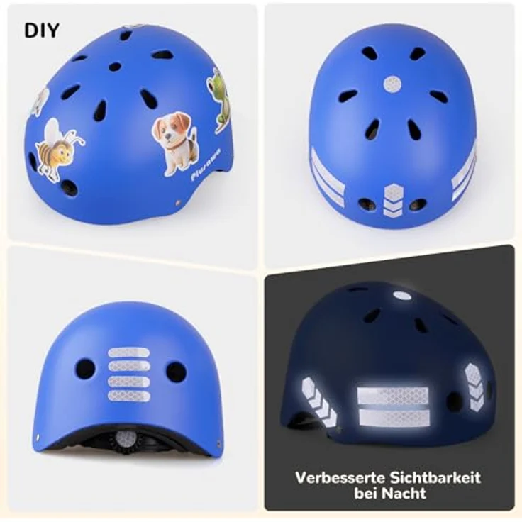 Tacklife PA-902 Kinder Fahrradhelm EN1078 CE-zertifiziert, Verstellbarer Kinnriemen, 3D DIY Aufkleber, Reflektoren, Unisex, Weiß/Rosa/Blau – Bild 4