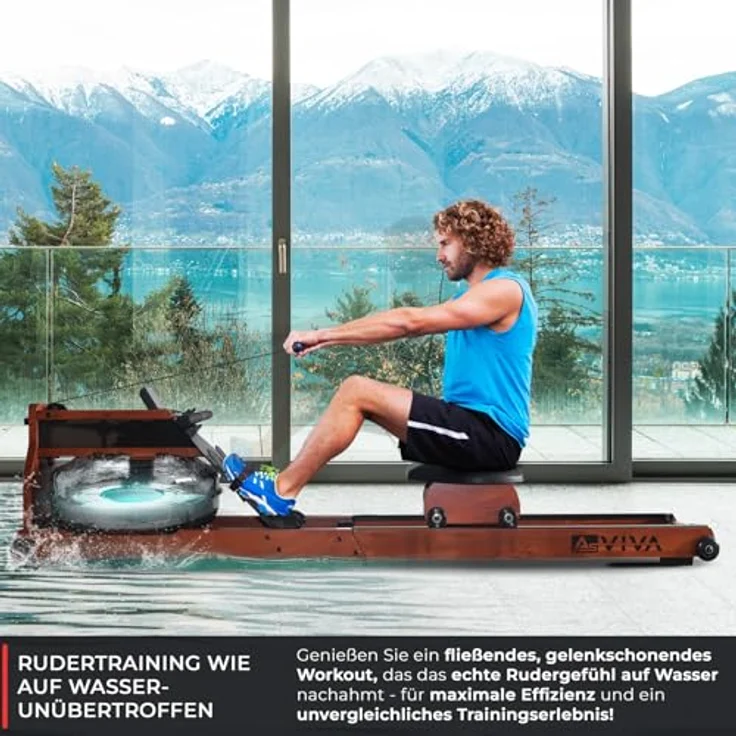 AsVIVA Wasserrudergerät RA18 Pro aus Massivholz | Natürlicher Wasserwiderstand | Sportcomputer | App-Unterstützung | Stabile Konstruktion | Komfortables Training | Tablet- und Handyhalterung | Ruhige Kugellager – Bild 4