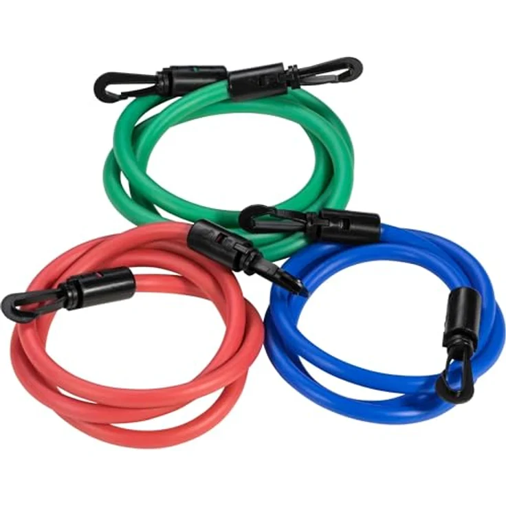GORILLA SPORTS® Expander Tubes - 3er Set, verstellbare Fitnessbänder mit Schaumstoffgriffen, inkl. Tragetasche, 3 Widerstandsstärken (Rot, Blau, Grün) für Pilates und Physio – Bild 2