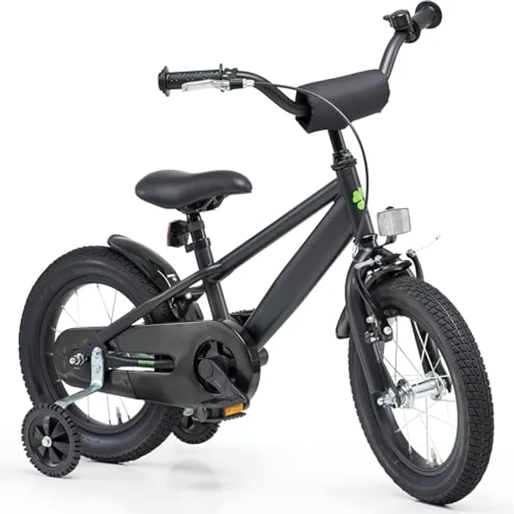 Bachtenkirch Qualitäts Kinderfahrrad 12 Zoll matt Schwarz Jungen Kinderrad Fahrrad ab 3 Jahre, mit Rücktrittbremse und V-Brake, inkl. Stützräder und Klingel
