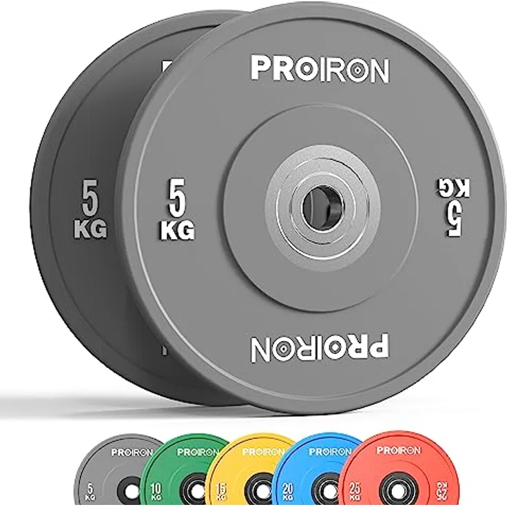 PROIRON Hantelscheiben, Olympic Bumper Plates 50mm, 5-25kg, Hartgummi, Hanteln Gewichtsscheiben nach IWF Standard