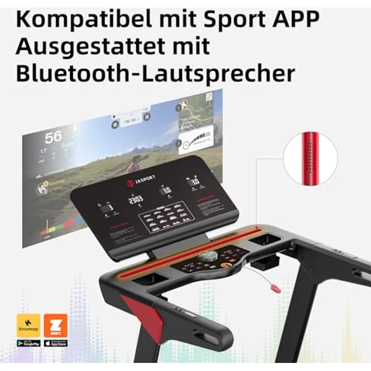 JASPORT L3 Laufband für Zuhause klappbar, leise-Federungsdämpfung, Bluetooth-Kinomap&Zwift kompatibel, 4PS, bis 20km/h, 18% Steigungswinkel, 1400x480mm großer Lauffläche, bis 130kg, inkl. Brustgurt - Preisvergleich – Bild 5
