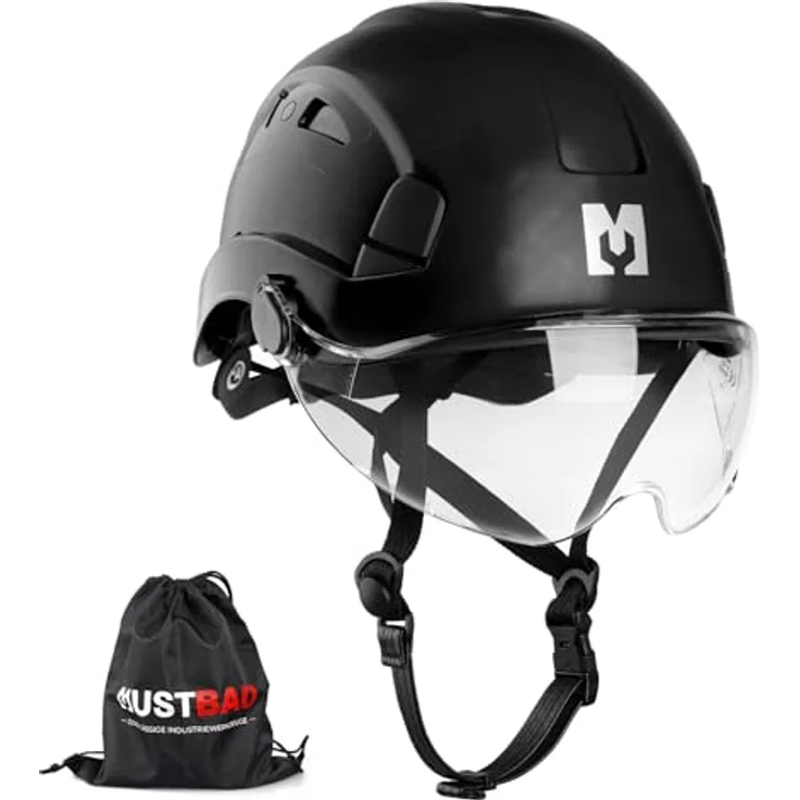Mustbau Helm HSE06S, Kletterhelm mit gefütterten Schaumstoffpolstern, einstellbarer Passform, optimaler Schweißabsorption und Wärmeableitung, Schwarz – Bild 1